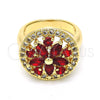 Anillo Multi Piedra 01.266.0020.3.07 Oro Laminado, Diseño de Flor, con Granate and Blanca Zirconia Cubica, Pulido, Tono Dorado (Size 7)