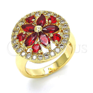 Anillo Multi Piedra 01.266.0020.3.08 Oro Laminado, Diseño de Flor, con Granate and Blanca Zirconia Cubica, Pulido, Tono Dorado (Size 8)