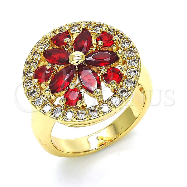 Anillo Multi Piedra 01.266.0020.3.08 Oro Laminado, Diseño de Flor, con Granate and Blanca Zirconia Cubica, Pulido, Tono Dorado (Size 8)
