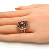 Anillo Infantil 01.266.0025.2.09 Oro Laminado, Diseño de Flor, con Granate and Blanca Zirconia Cubica, Pulido, Tono Dorado (Size 9)