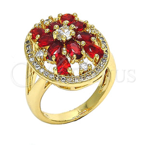 Anillo Infantil 01.266.0025.2.09 Oro Laminado, Diseño de Flor, con Granate and Blanca Zirconia Cubica, Pulido, Tono Dorado (Size 9)