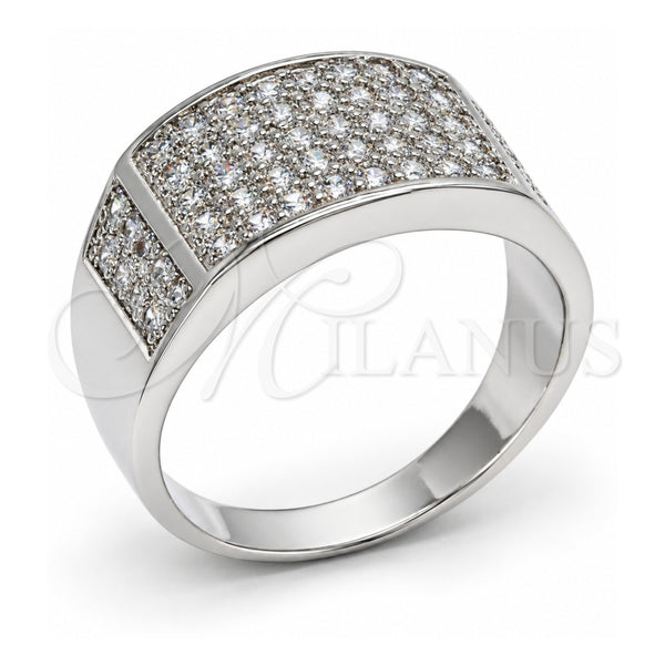 Anillo de Hombre 01.266.0030.1.11 Oro Laminado Blanco, con Zirconia Cubica Blanca, Pulido, Rodinado (Tamaño 11)