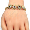 Pulsera Elegante 03.266.0026.07 Oro Laminado, Diseño de Tortuga y Oja, con Negro and Blanca Zirconia Cubica, Pulido, Tono Dorado (08 MM Thickness, 7 Inches Length)