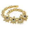 Pulsera Elegante 03.266.0026.07 Oro Laminado, Diseño de Tortuga y Oja, con Negro and Blanca Zirconia Cubica, Pulido, Tono Dorado (08 MM Thickness, 7 Inches Length)
