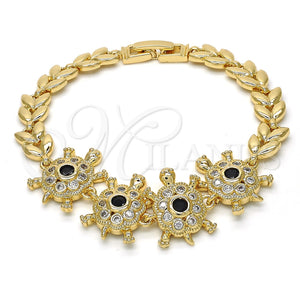 Pulsera Elegante 03.266.0026.07 Oro Laminado, Diseño de Tortuga y Oja, con Negro and Blanca Zirconia Cubica, Pulido, Tono Dorado (08 MM Thickness, 7 Inches Length)