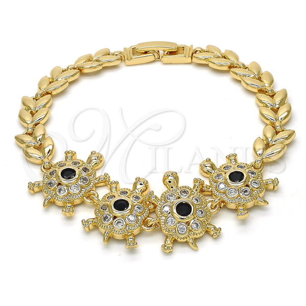 Pulsera Elegante 03.266.0026.07 Oro Laminado, Diseño de Tortuga y Oja, con Negro and Blanca Zirconia Cubica, Pulido, Tono Dorado (08 MM Thickness, 7 Inches Length)