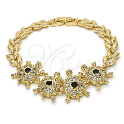 Pulsera Elegante 03.266.0026.07 Oro Laminado, Diseño de Tortuga y Oja, con Negro and Blanca Zirconia Cubica, Pulido, Tono Dorado (08 MM Thickness, 7 Inches Length)