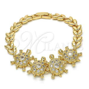 Pulsera Elegante 03.266.0026.1.07 Oro Laminado, Diseño de Tortuga y Oja, con Blanca Zirconia Cubica, Pulido, Tono Dorado (08 MM Thickness, 7 Inches Length)
