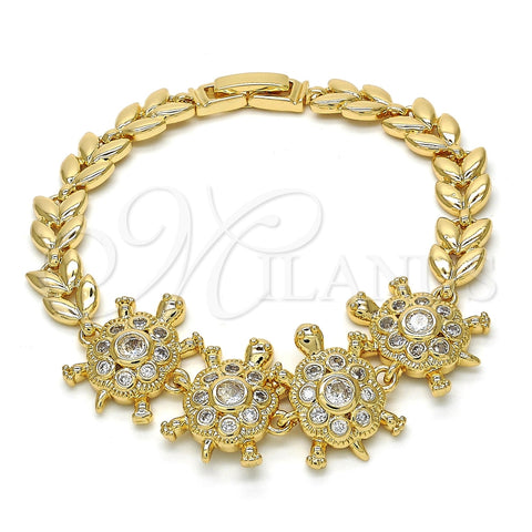 Pulsera Elegante 03.266.0026.1.07 Oro Laminado, Diseño de Tortuga y Oja, con Blanca Zirconia Cubica, Pulido, Tono Dorado (08 MM Thickness, 7 Inches Length)