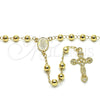 Rosario Mediano 09.213.0011.28 Oro Laminado, Diseño de Guadalupe y Crucifijo, Pulido, Tono Dorado