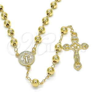 Rosario Mediano 09.213.0013.28 Oro Laminado, Diseño de San Benito y Crucifijo, Pulido, Tono Dorado