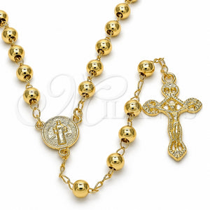 Rosario Mediano 09.213.0013.28 Oro Laminado, Diseño de San Benito y Crucifijo, Pulido, Tono Dorado
