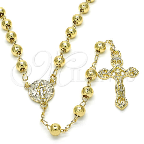 Rosario Mediano 09.213.0013.28 Oro Laminado, Diseño de San Benito y Crucifijo, Pulido, Tono Dorado