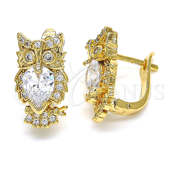 Argolla Huggie 02.210.0158.15 Oro Laminado, Diseño de Búho, con Blanca Cristal, Pulido, Tono Dorado