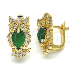 Argolla Huggie 02.210.0158.3.15 Oro Laminado, Diseño de Búho, con Verde and Blanca Zirconia Cubica, Pulido, Tono Dorado