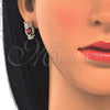 Juego de Arete y Dije de Adulto 10.210.0064.1 Oro Laminado, Diseño de Búho, con Granate and Blanca Zirconia Cubica, Pulido, Tono Dorado