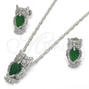 Juego de Arete y Dije de Adulto 10.210.0064.7 Rodio Laminado, Diseño de Búho, con Zirconia Cubica Verde y Blanca, Pulido, Rodinado