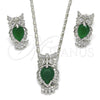 Juego de Arete y Dije de Adulto 10.210.0064.7 Rodio Laminado, Diseño de Búho, con Zirconia Cubica Verde y Blanca, Pulido, Rodinado