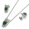Juego de Arete y Dije de Adulto 10.210.0064.7 Rodio Laminado, Diseño de Búho, con Zirconia Cubica Verde y Blanca, Pulido, Rodinado