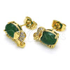Arete Dormilona 02.210.0159.1 Oro Laminado, Diseño de Elefante, con Verde Zirconia Cubica and Blanca Micro Pave, Pulido, Tono Dorado
