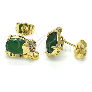 Arete Dormilona 02.210.0159.1 Oro Laminado, Diseño de Elefante, con Verde Zirconia Cubica and Blanca Micro Pave, Pulido, Tono Dorado
