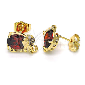 Arete Dormilona 02.210.0159.3 Oro Laminado, Diseño de Elefante, con Granate Zirconia Cubica and Blanca Micro Pave, Pulido, Tono Dorado