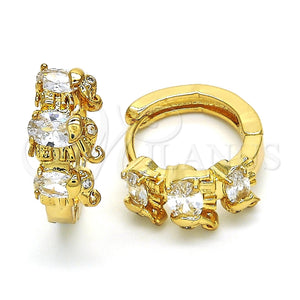 Argolla Huggie 02.210.0160.15 Oro Laminado, Diseño de Elefante, con Blanca Zirconia Cubica, Pulido, Tono Dorado