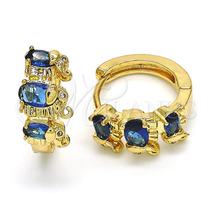 Argolla Huggie 02.210.0160.1.15 Oro Laminado, Diseño de Elefante, con Zafiro Azul and Blanca Zirconia Cubica, Pulido, Tono Dorado