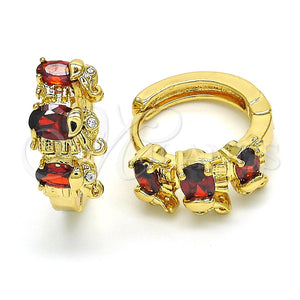 Argolla Huggie 02.210.0160.2.15 Oro Laminado, Diseño de Elefante, con Granate and Blanca Zirconia Cubica, Pulido, Tono Dorado
