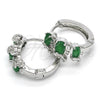 Argolla Huggie 02.210.0160.5.15 Rodio Laminado, Diseño de Elefante, con Zirconia Cubica Verde y Blanca, Pulido, Rodinado
