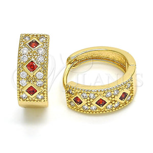 Argolla Huggie 02.210.0056.4.15 Oro Laminado, con Granate Zirconia Cubica and Blanca Micro Pave, Pulido, Tono Dorado