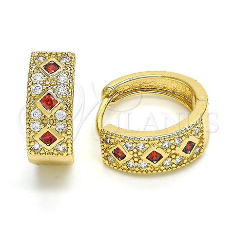 Argolla Huggie 02.210.0056.4.15 Oro Laminado, con Granate Zirconia Cubica and Blanca Micro Pave, Pulido, Tono Dorado
