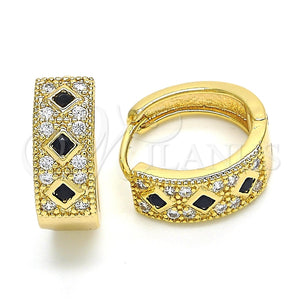 Argolla Huggie 02.210.0056.7.15 Oro Laminado, con Negro Zirconia Cubica and Blanca Micro Pave, Pulido, Tono Dorado
