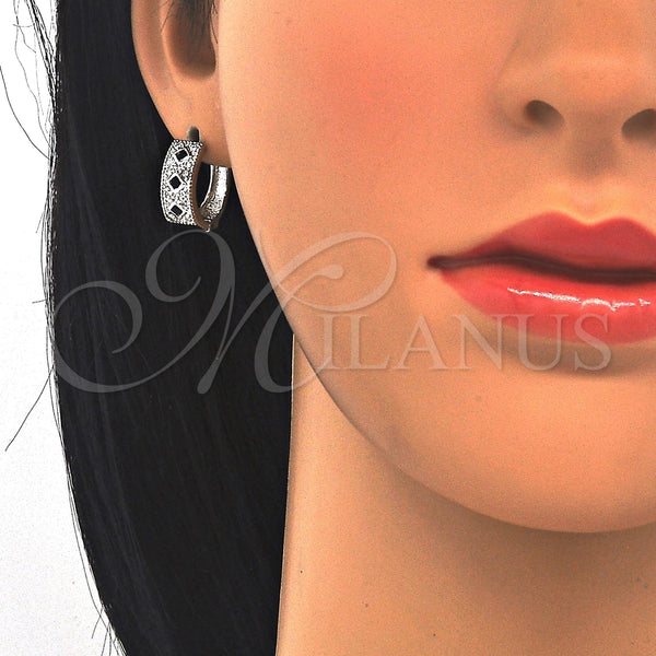 Argolla Huggie 02.210.0056.9.15 Rodio Laminado, con Zirconia Cubica Negro y Blanca, Pulido, Rodinado
