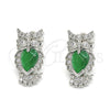 Arete Dormilona 02.210.0161.6 Rodio Laminado, Diseño de Búho, con Zirconia Cubica Verde y Blanca, Pulido, Rodinado