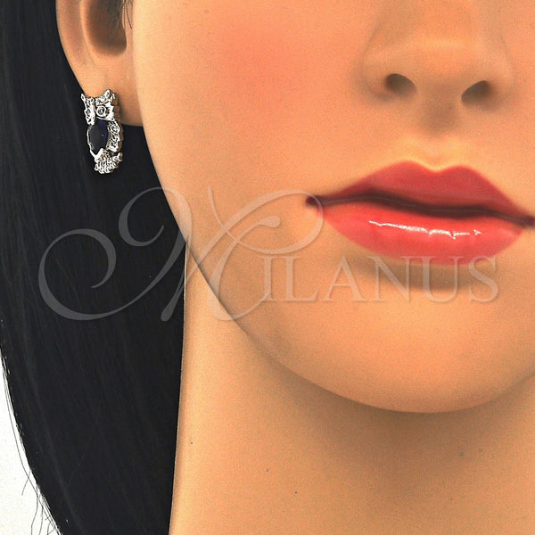 Arete Dormilona 02.210.0161.7 Rodio Laminado, Diseño de Búho, con Zirconia Cubica Zafiro Azul y Blanca, Pulido, Rodinado