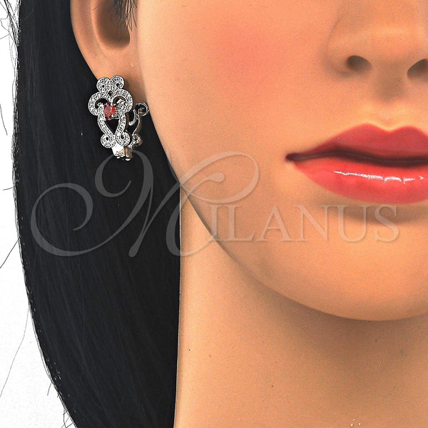 Argolla Huggie 02.217.0096.4.15 Rodio Laminado, con Zirconia Cubica Granate y Blanca, Pulido, Rodinado
