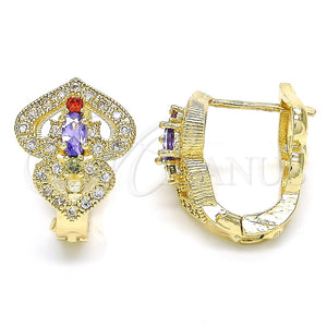 Argolla Huggie 02.217.0095.2.15 Oro Laminado, Diseño de Corazón, con Multicolor Zirconia Cubica, Pulido, Tono Dorado