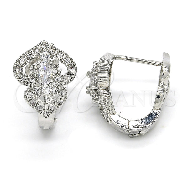 Argolla Huggie 02.217.0095.4.15 Rodio Laminado, Diseño de Corazón, con Zirconia Cubica Blanca, Pulido, Rodinado