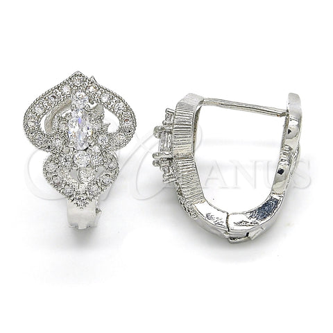 Argolla Huggie 02.217.0095.4.15 Rodio Laminado, Diseño de Corazón, con Zirconia Cubica Blanca, Pulido, Rodinado