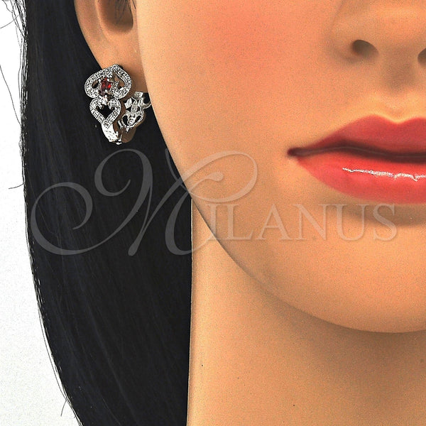 Argolla Huggie 02.217.0095.5.15 Rodio Laminado, Diseño de Corazón, con Zirconia Cubica Granate y Blanca, Pulido, Rodinado