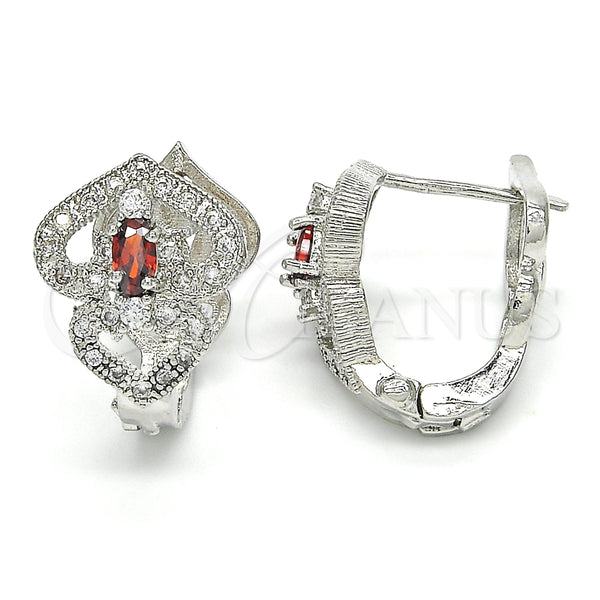 Argolla Huggie 02.217.0095.5.15 Rodio Laminado, Diseño de Corazón, con Zirconia Cubica Granate y Blanca, Pulido, Rodinado