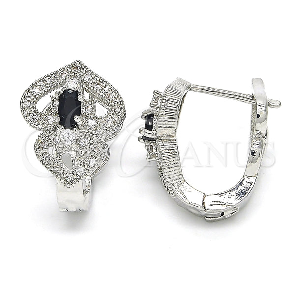 Argolla Huggie 02.217.0095.6.15 Rodio Laminado, Diseño de Corazón, con Zirconia Cubica Negro y Blanca, Pulido, Rodinado