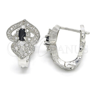 Argolla Huggie 02.217.0095.6.15 Rodio Laminado, Diseño de Corazón, con Zirconia Cubica Negro y Blanca, Pulido, Rodinado
