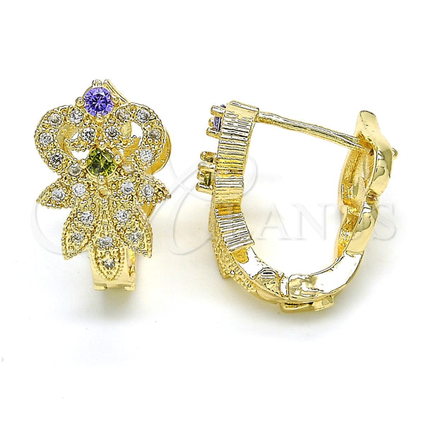 Argolla Huggie 02.217.0093.2.15 Oro Laminado, con Multicolor Zirconia Cubica, Pulido, Tono Dorado