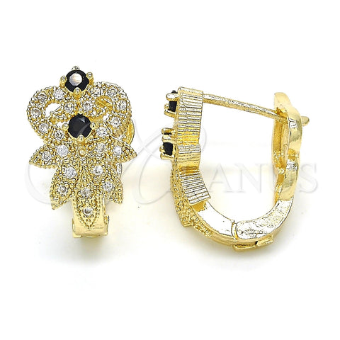 Argolla Huggie 02.217.0093.3.15 Oro Laminado, con Negro and Blanca Zirconia Cubica, Pulido, Tono Dorado