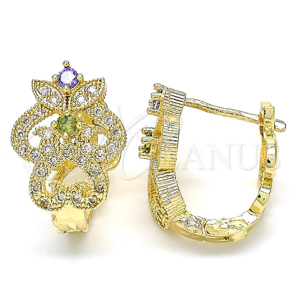 Argolla Huggie 02.217.0094.2.15 Oro Laminado, con Multicolor Zirconia Cubica, Pulido, Tono Dorado