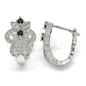 Argolla Huggie 02.217.0094.6.15 Rodio Laminado, con Zirconia Cubica Negro y Blanca, Pulido, Rodinado
