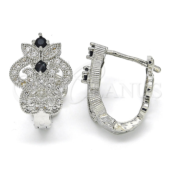Argolla Huggie 02.217.0094.6.15 Rodio Laminado, con Zirconia Cubica Negro y Blanca, Pulido, Rodinado