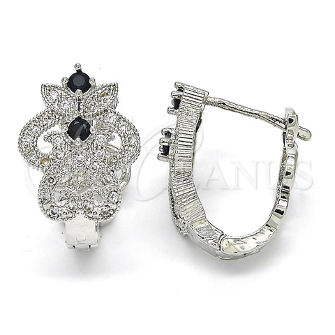Argolla Huggie 02.217.0094.6.15 Rodio Laminado, con Zirconia Cubica Negro y Blanca, Pulido, Rodinado